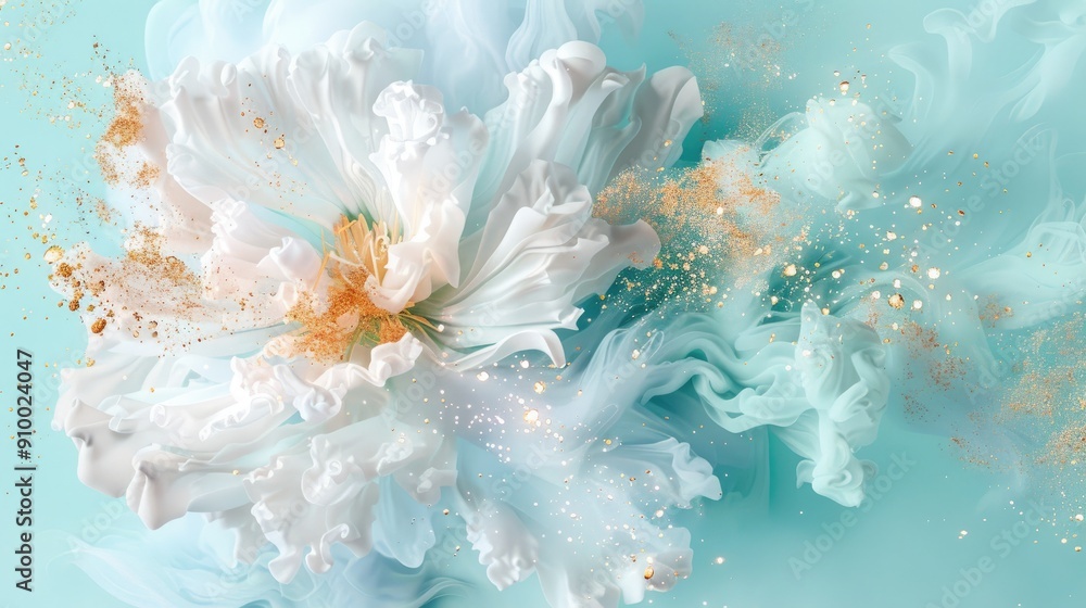 Abstract Fluid Flower with Soft Blue and Gold Accents Abstract Fluid Flower with Soft Blue and Gold Accents