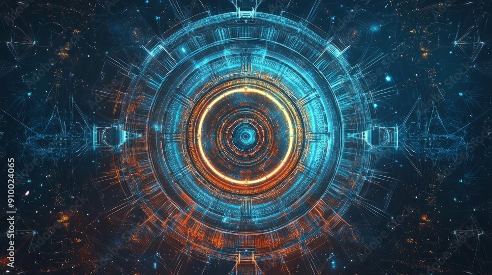 Fototapeta premium Hand-Drawn Mandala Meets Futuristic Tech: A Unique Digital Art Design