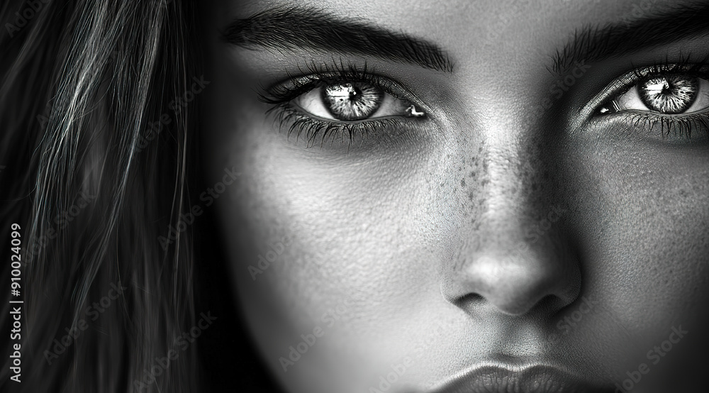 A young woman shows her captivating gaze and beauty. A young woman shows her captivating gaze and beauty.