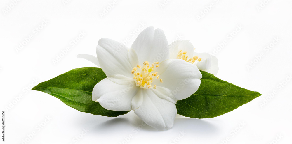 Jasmine flowers with green leaves isolated on a white background. isolated Jasmine flowers with green leaves isolated on a white background. isolated