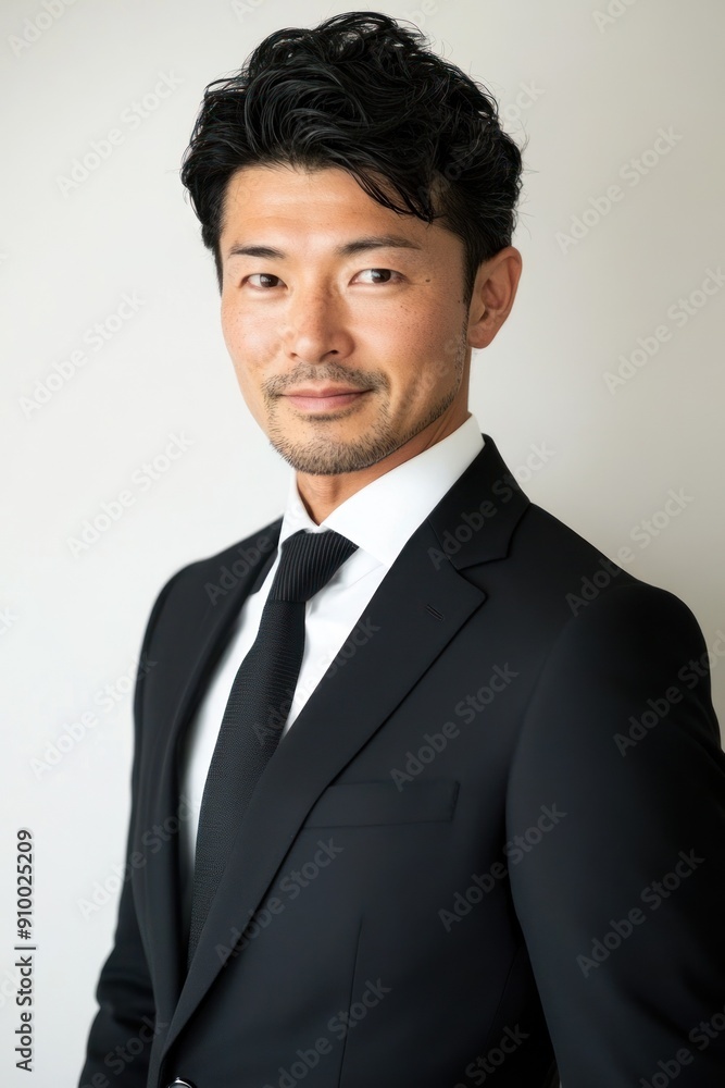 Man in Black Suit with White Shirt and Confident Smile Man in Black Suit with White Shirt and Confident Smile