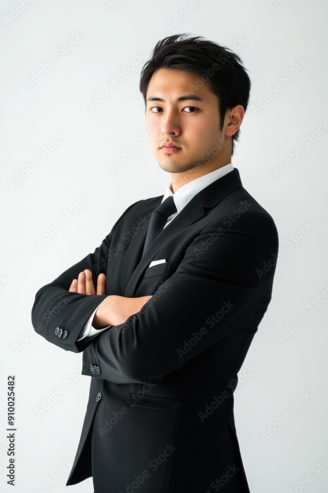 Confident young businessman in dark suit, arms crossed Confident young businessman in dark suit, arms crossed
