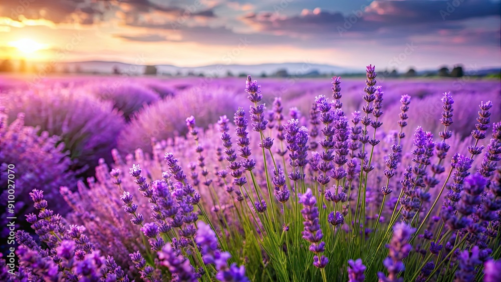 Naklejka premium Vibrant lavender flowers in full bloom , Lavender, flowers, blooming, fragrant, purple, garden, nature, flora, vibrant, petals