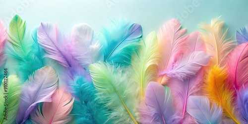 Pastel colored feathers in a variety of soft hues , pastel, feathers, colors, soft, delicate, light, airy, fluffy