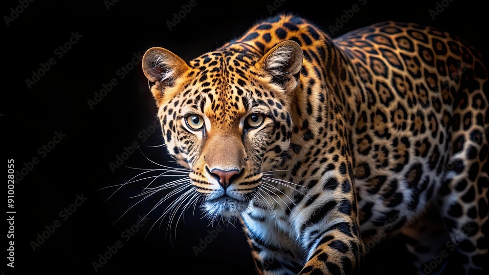 Obraz premium Majestic African leopard prowling in darkness, embodying untamed beauty of the wild, magnificent, predator, fierce