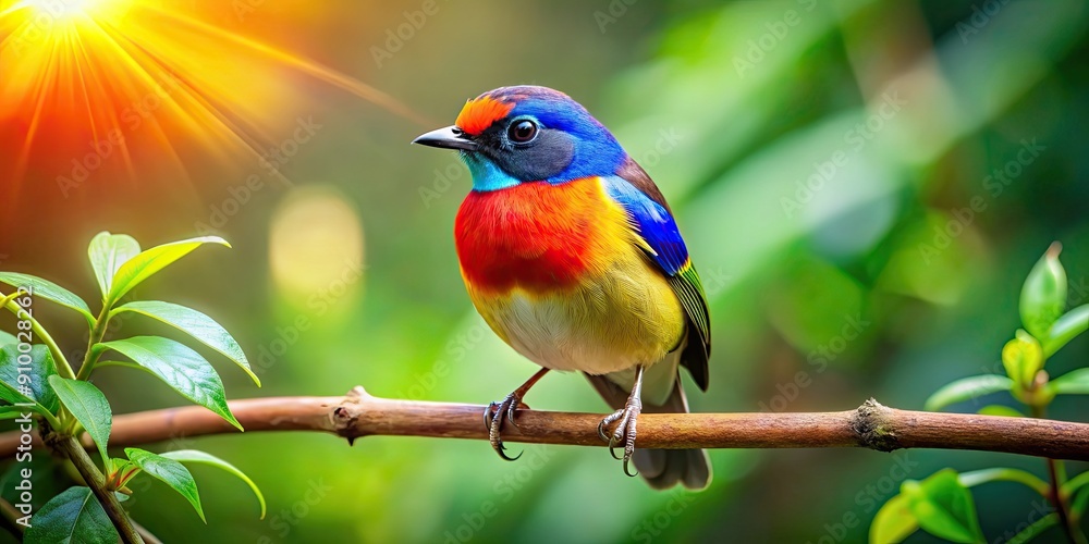 Adorable bird perched on a vibrant jungle tree branch , tropical, feathered, wildlife, colorful, adorable, small, jungle, nature Adorable bird perched on a vibrant jungle tree branch , tropical, feathered, wildlife, colorful, adorable, small, jungle, nature