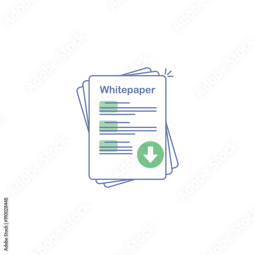 Whitepaper icon, ICO main investment document, company strategy, brief, development product plan. Flat outline modern vector illustration with