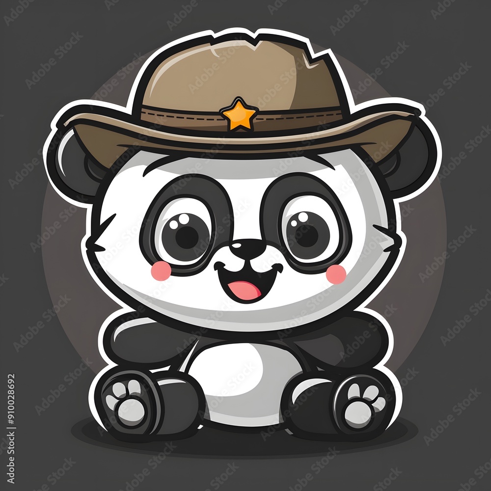 Cartoon panda wearing a cowboy hat, looking adorable and playful. Cartoon panda wearing a cowboy hat, looking adorable and playful.