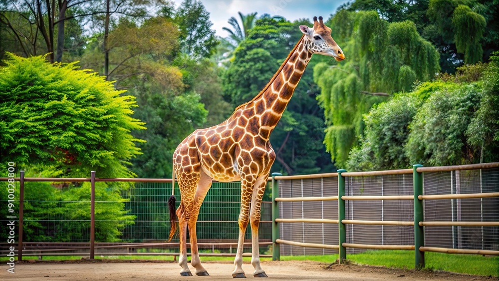 A giraffe standing tall in the zoo enclosure, giraffe, zoo, wildlife, tall, spotted, herbivore, animal, captivity A giraffe standing tall in the zoo enclosure, giraffe, zoo, wildlife, tall, spotted, herbivore, animal, captivity