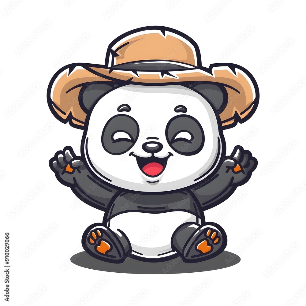 Cartoon panda wearing a cowboy hat, looking adorable and playful. Cartoon panda wearing a cowboy hat, looking adorable and playful.