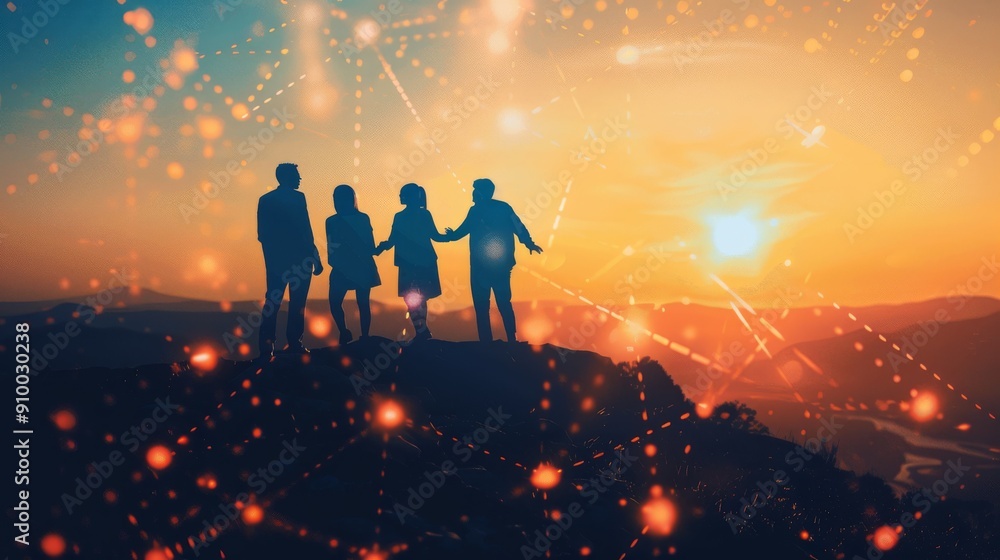 Silhouette of a business team collaborating. Silhouette of a business team collaborating.