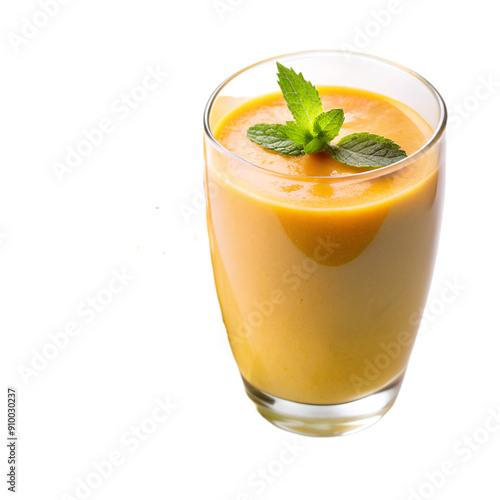 Mango smoothie in glass isolated on transparent background