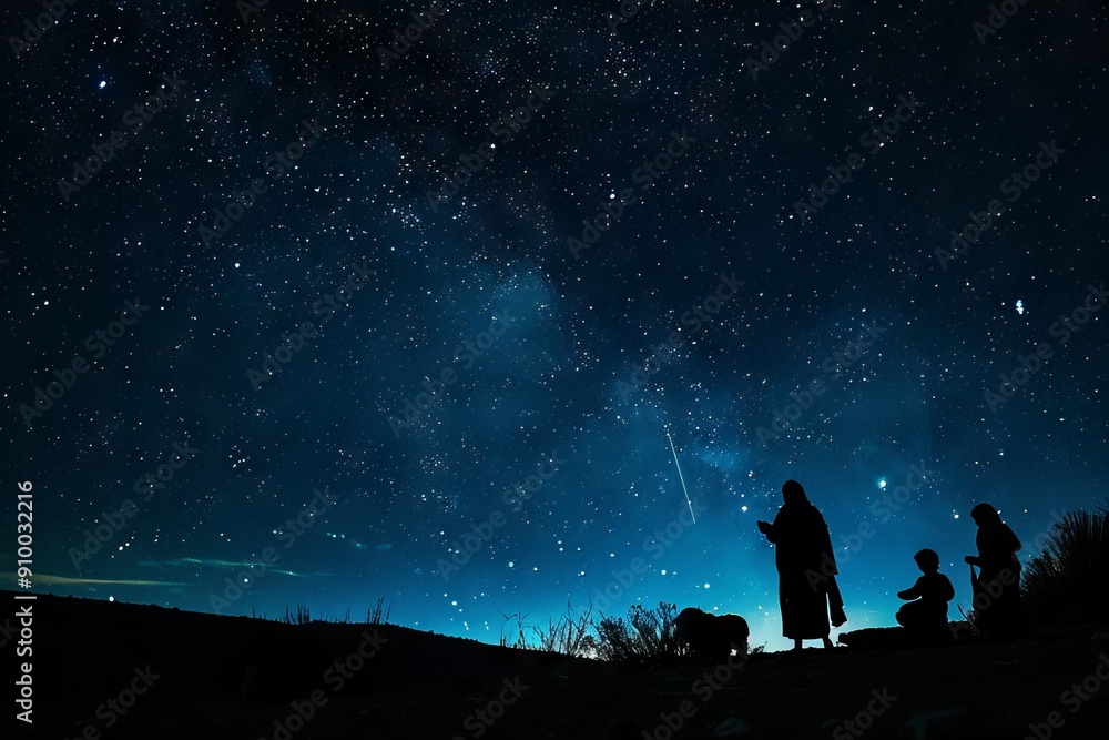 Silhouette of a nativity scene under a starry sky. Silhouette of a nativity scene under a starry sky.