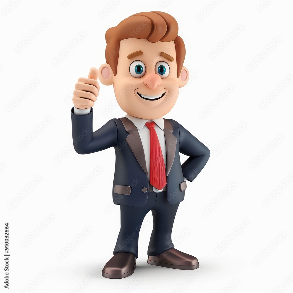Joyful cartoon character middle-aged man in a business suit showing a thumbs-up gesture in 3D style on a white background. Joyful cartoon character middle-aged man in a business suit showing a thumbs-up gesture in 3D style on a white background.