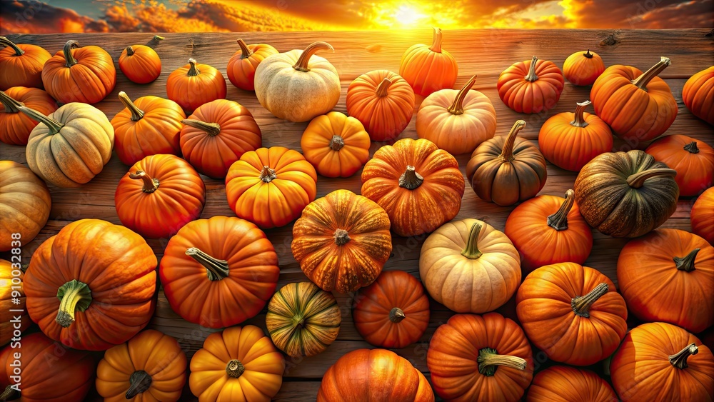 Aerial view of fall pumpkins in orange hues at sunset, perfect for Halloween or autumn decorations , pumpkins, aerial view Aerial view of fall pumpkins in orange hues at sunset, perfect for Halloween or autumn decorations , pumpkins, aerial view