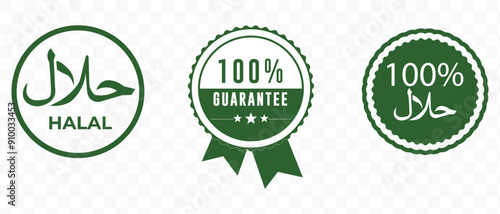 Halal batch guarantee icon set.