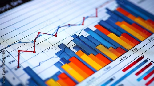 Close-up of a financial chart with bar and line graphs depicting market trends and data analysis. Perfect for business and finance presentations.