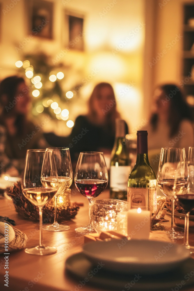 Obraz premium Cozy evening gathering with wine and candlelight ambiance