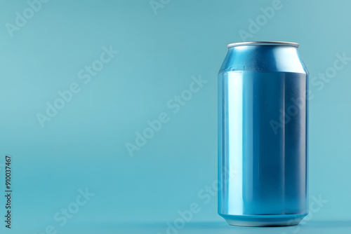 Isolated Aluminum Blue Soda Can on Blue Background photo