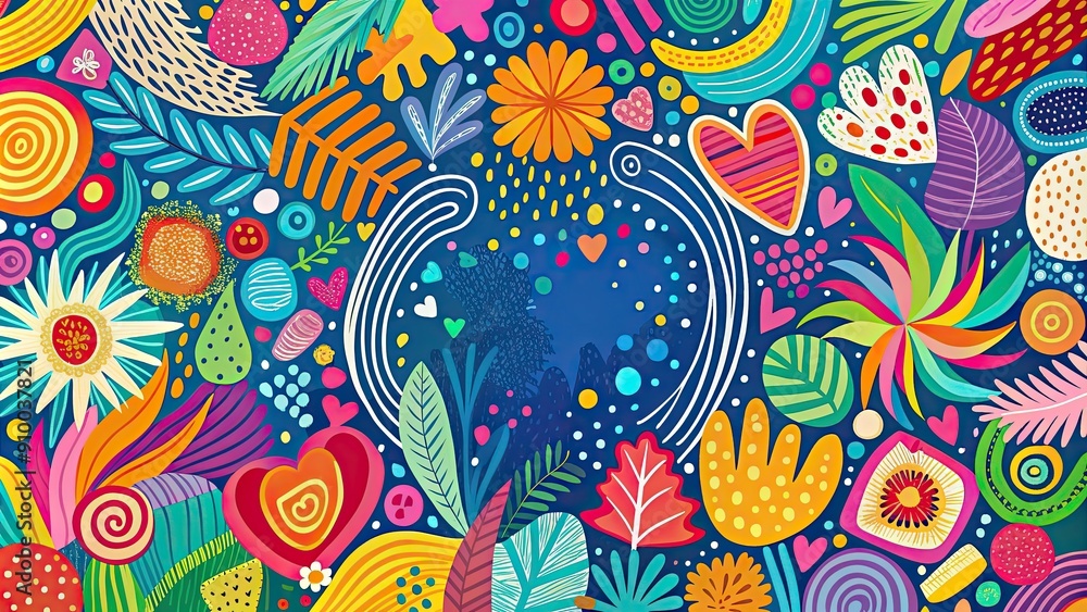 Fototapeta premium Colorful abstract doodle pattern background with vibrant paint strokes and shapes, abstract, doodle, pattern, background