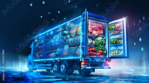 Cold chain truck/van close-up to ensure that food does not spoil during transit