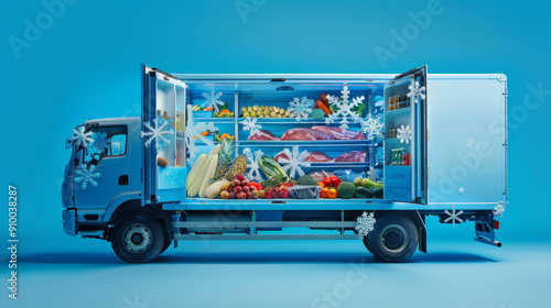 Cold chain truck/van close-up to ensure that food does not spoil during transit