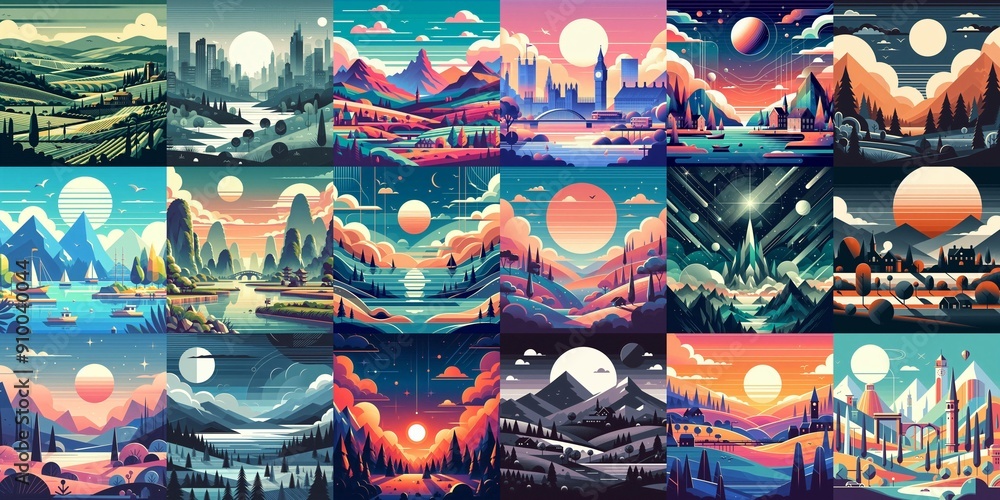 Obraz premium Beautiful landscapes in anime art style. AI generated illustration