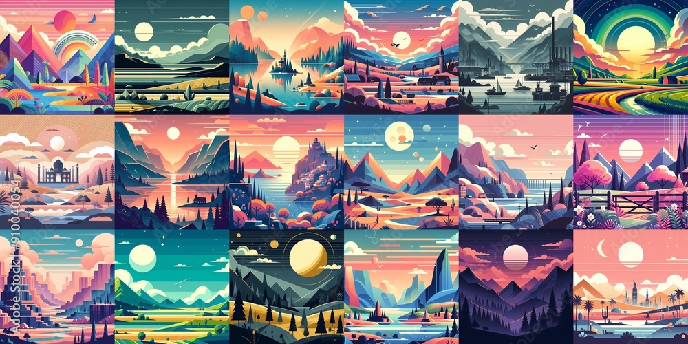 Obraz premium Beautiful landscapes in anime art style. AI generated illustration