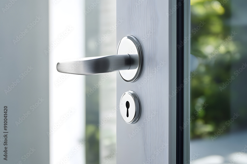 Modern Door Handle with Keyhole on White Door Modern Door Handle with Keyhole on White Door