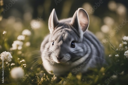 jeune chinchilla young baby pet rodent by night domestic domesticated animal grey white ear moustache mix mammal herbivore fiber hay familiar andes cordillera pretty sweet hair photo