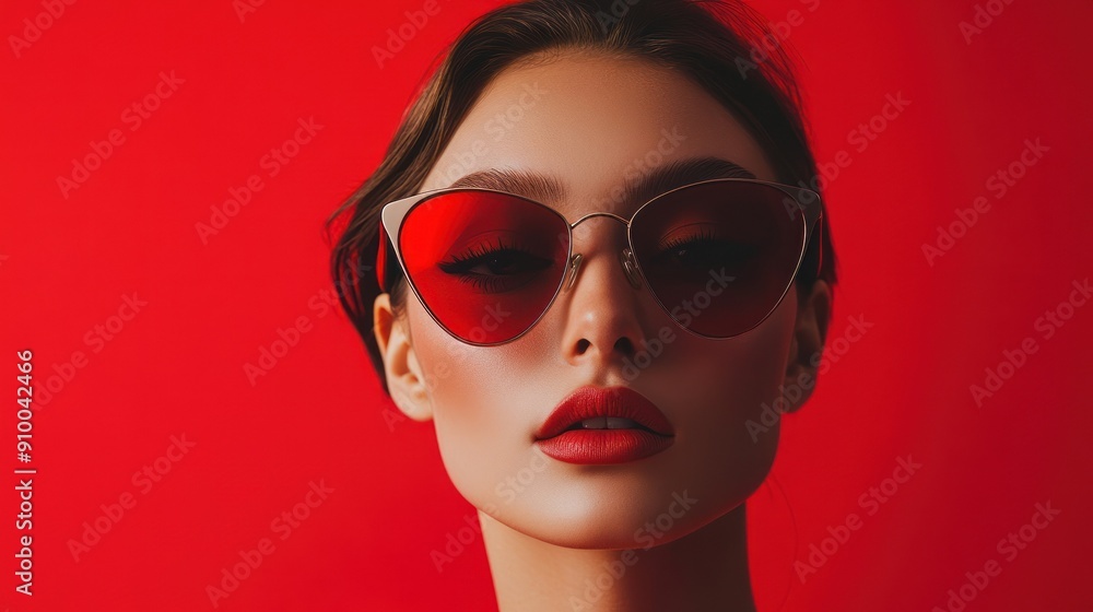 Sophisticated woman with red-tinted shades, fashion icon Sophisticated woman with red-tinted shades, fashion icon