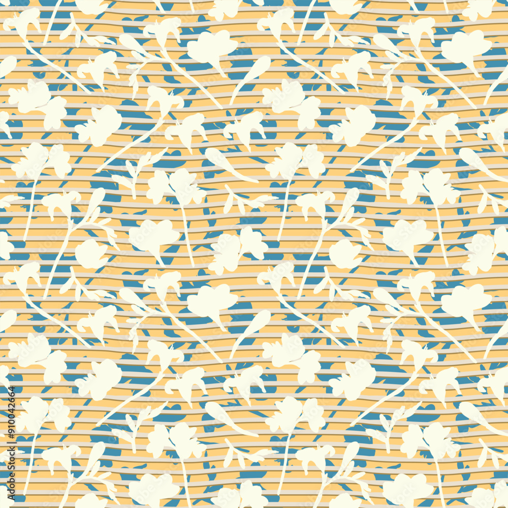 Fototapeta Decorative layered flower silhouette texture background with hand drawn wavy stripes. Elegant seamless vector pattern for home decor and fashion fabrics, decorations and wallpaper.