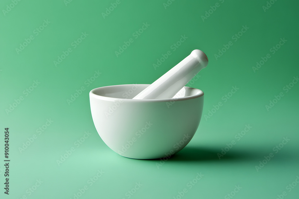 White Mortar and Pestle Isolated on Green Background White Mortar and Pestle Isolated on Green Background