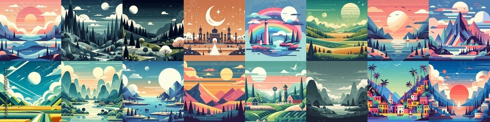 Obraz premium Beautiful landscapes in anime art style. AI generated illustration