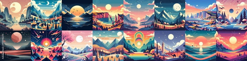 Beautiful landscapes in anime art style. AI generated illustration Beautiful landscapes in anime art style. AI generated illustration