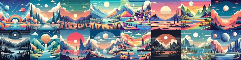 Obraz premium Beautiful landscapes in anime art style. AI generated illustration