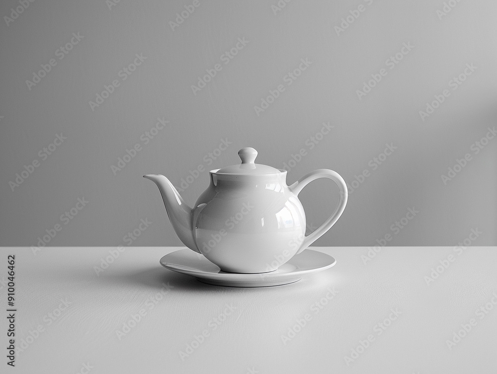 Elegant White Teapot and Saucer on a Minimalist Table in Neutral Light Elegant White Teapot and Saucer on a Minimalist Table in Neutral Light