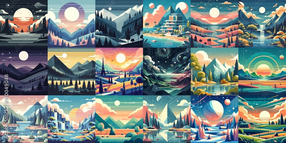 Beautiful landscapes in anime art style. AI generated illustration Beautiful landscapes in anime art style. AI generated illustration