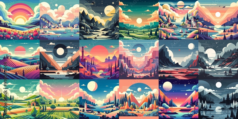 Naklejka premium Beautiful landscapes in anime art style. AI generated illustration