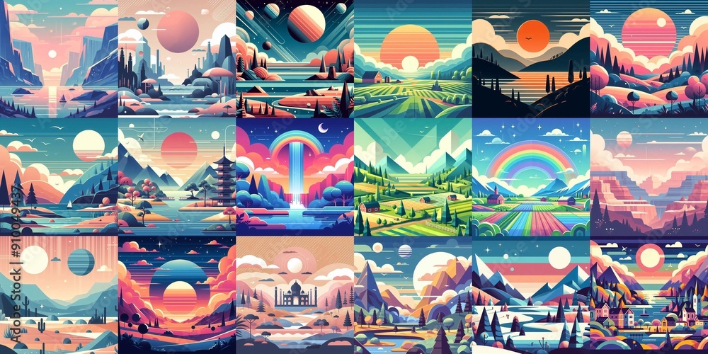 Beautiful landscapes in anime art style. AI generated illustration Beautiful landscapes in anime art style. AI generated illustration