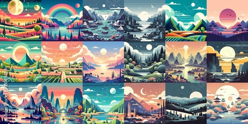 Wallpaper Mural Beautiful landscapes in anime art style. AI generated illustration Torontodigital.ca