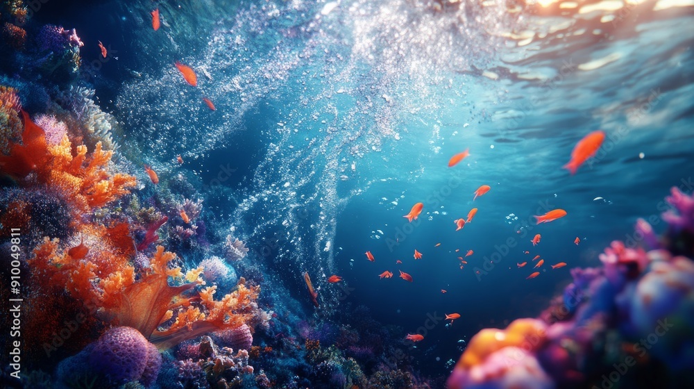 Underwater scene. Colorfull underwater water wave Underwater scene. Colorfull underwater water wave