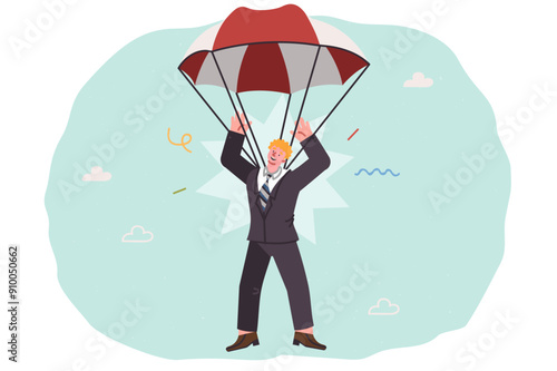 Insurance in form of parachute for business man escaping after company goes bankrupt or fired