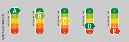 Nutri-score label for food rating system. Nutrition icon set. Vector illustration