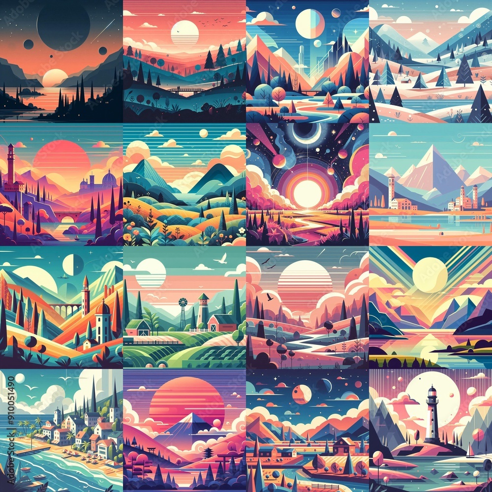 Beautiful landscapes in anime art style. AI generated illustration Beautiful landscapes in anime art style. AI generated illustration