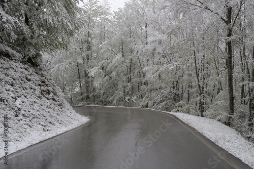 Snowy mountain road in Ligurian Alps, Italy