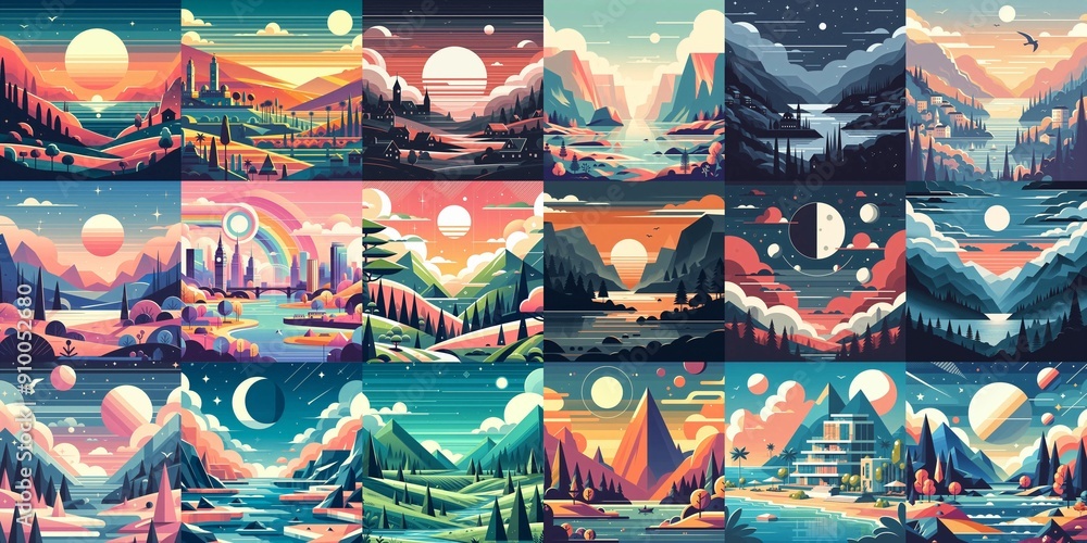 Beautiful landscapes in anime art style. AI generated illustration Beautiful landscapes in anime art style. AI generated illustration