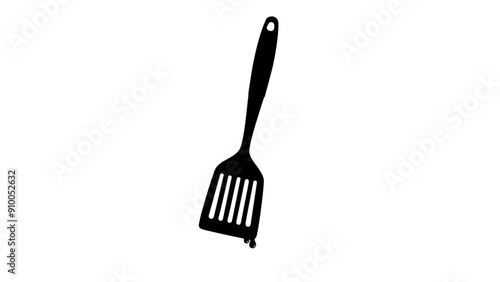 greasy food, dripping fat with slit turner, black isolated silhouette