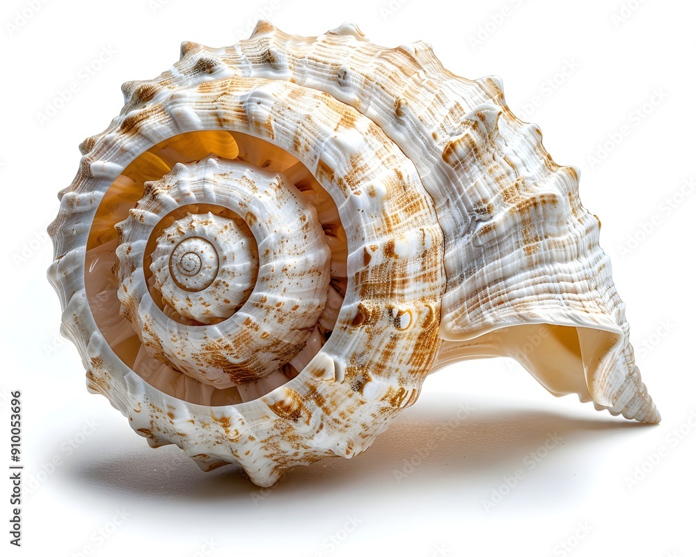 Intricate Seashell Spiral with Elegant Natural Patterns on Isolated White Background Intricate Seashell Spiral with Elegant Natural Patterns on Isolated White Background