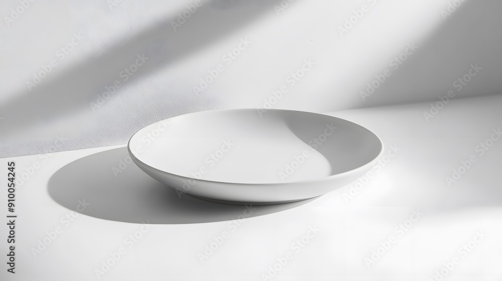Minimalist white ceramic plate, round shape, shallow design, smooth matte finish, clean lines, subtle rim, pure white porcelain, soft shadows, studio lighting, white background. Minimalist white ceramic plate, round shape, shallow design, smooth matte finish, clean lines, subtle rim, pure white porcelain, soft shadows, studio lighting, white background.